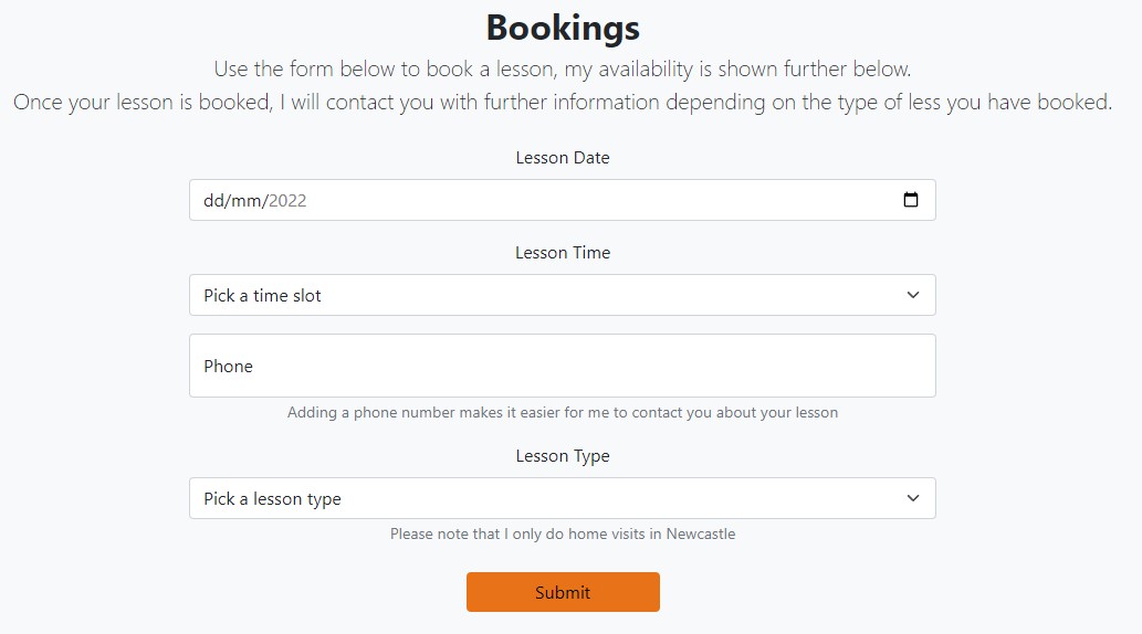 booking form screenshot