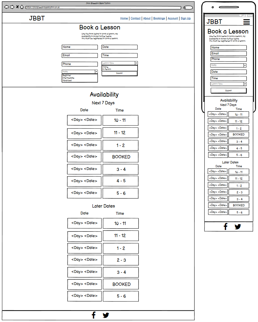 booking page wireframes