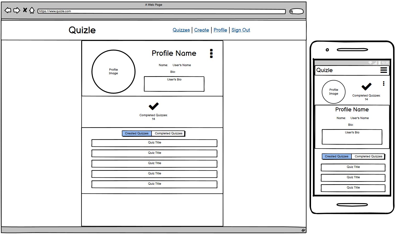 profile page wireframes