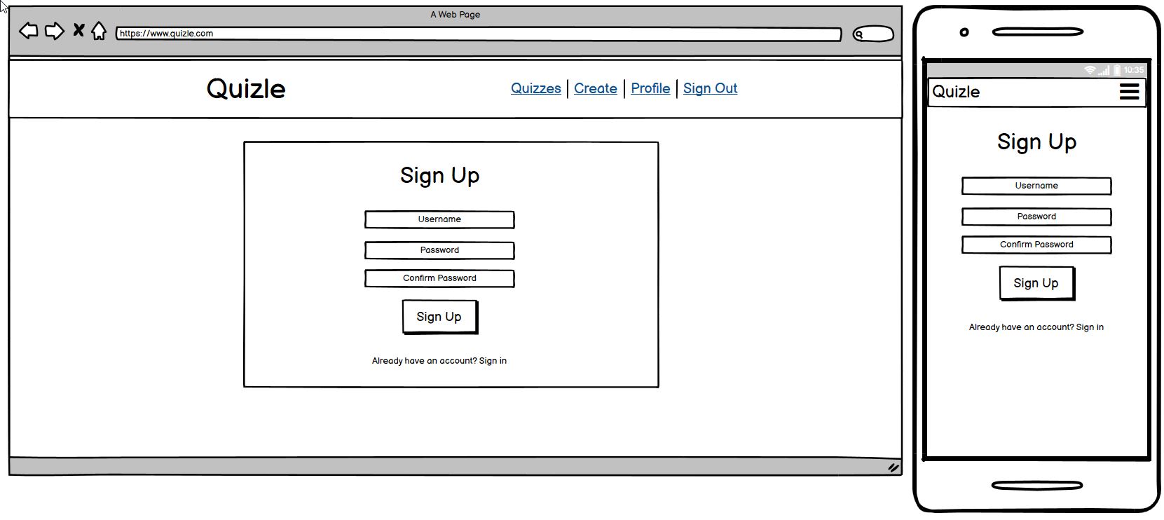 signup page wireframes