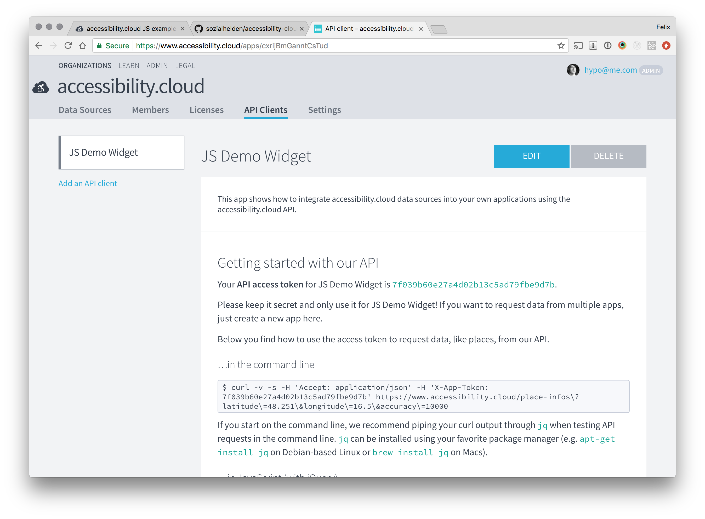 Screenshot of accessibility.cloud Apps view