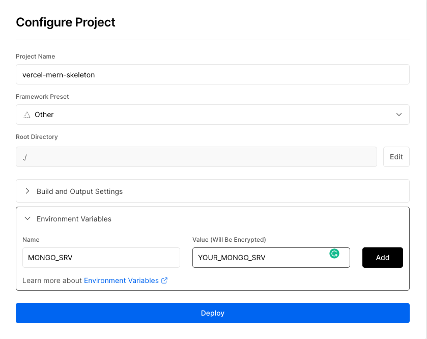 Vercel environment variables