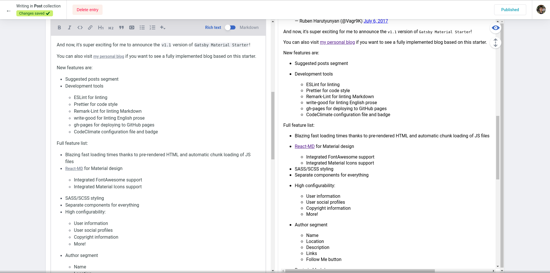 Netlify Admin Post Editing