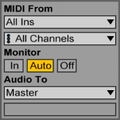 screen shot of DAW MIDI default input settings