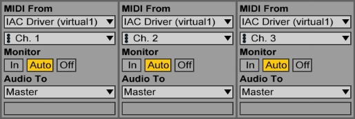 screen shot of DAW MIDI input settings