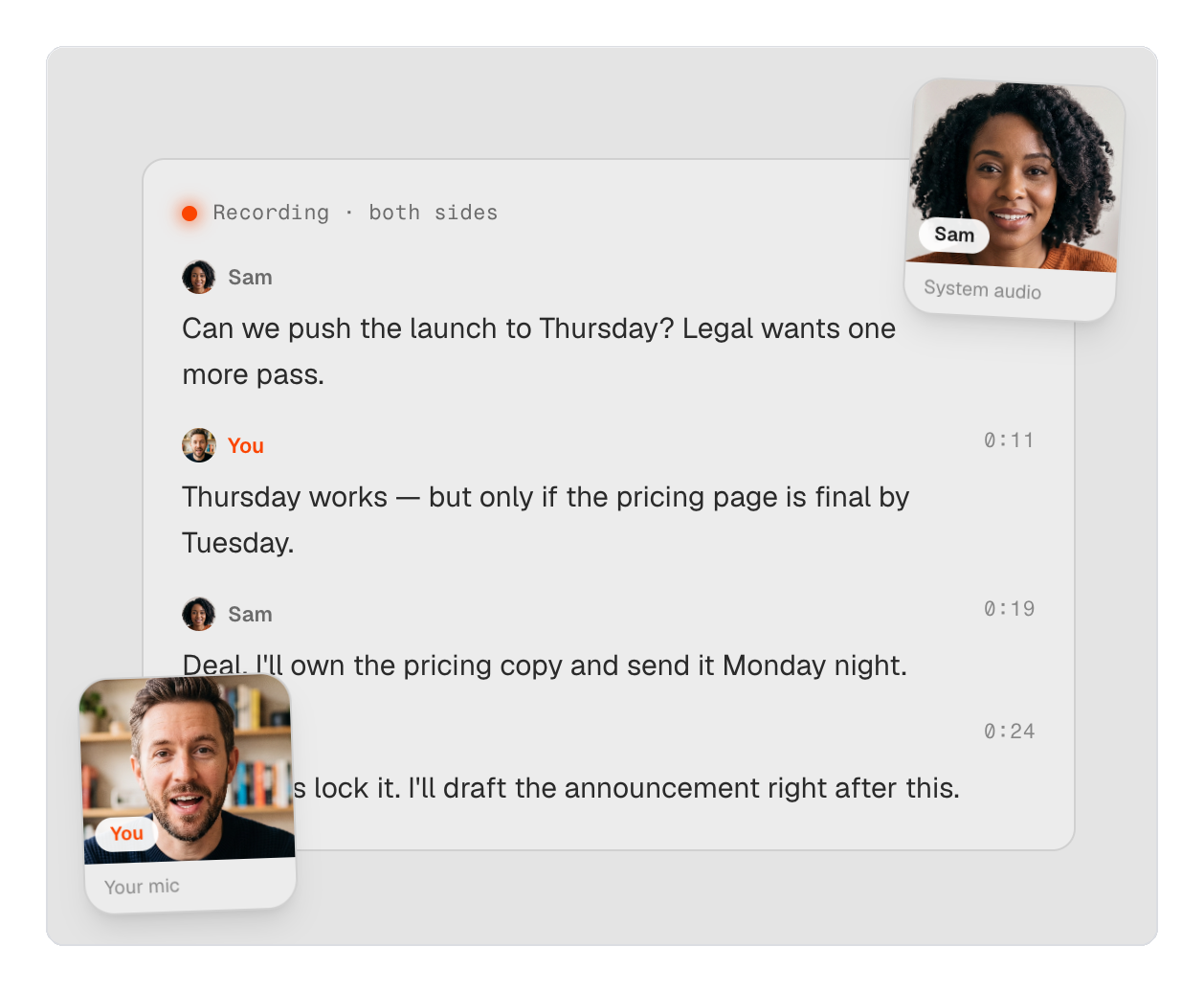 Walkie recording a meeting with a live speaker-labeled transcript