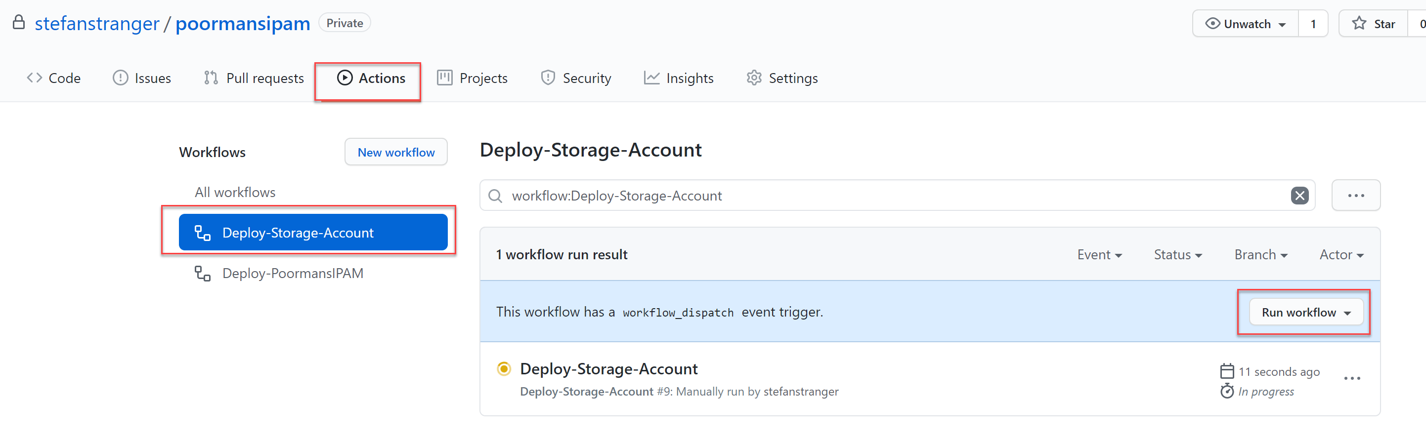 Deploy Storage Account Github workflow