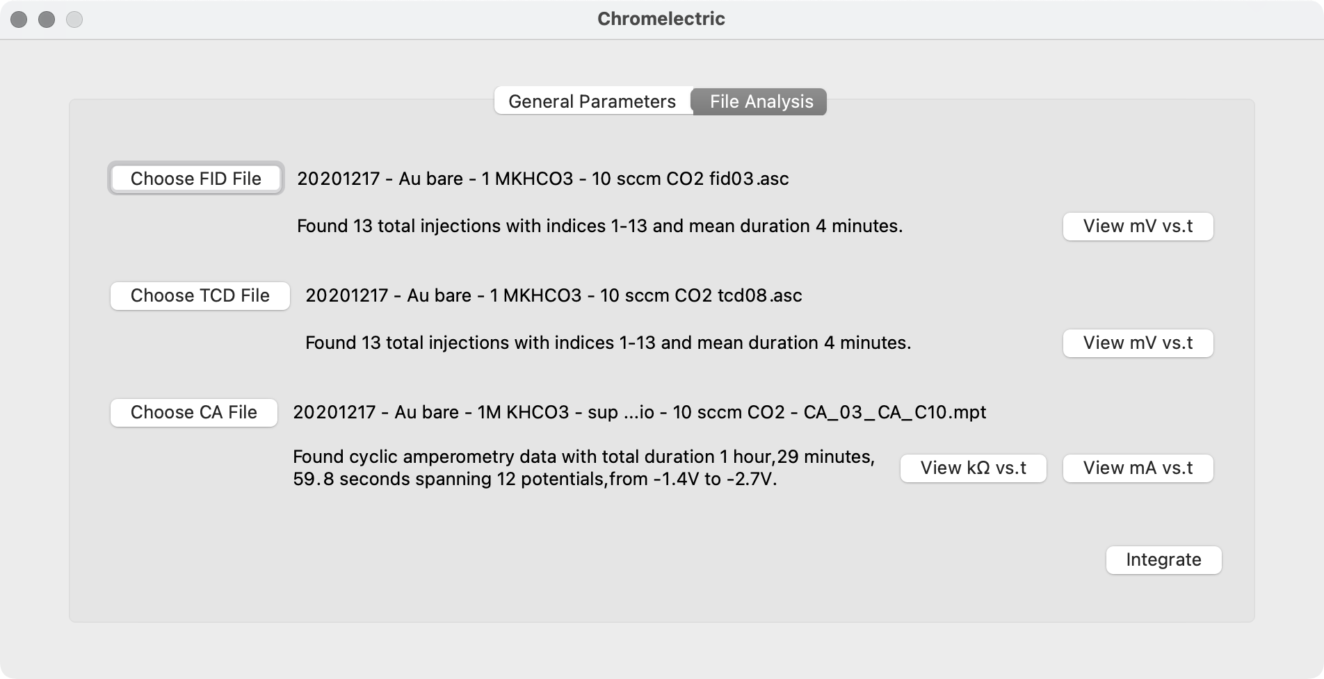 An example with CA, FID, and TCD files loaded.