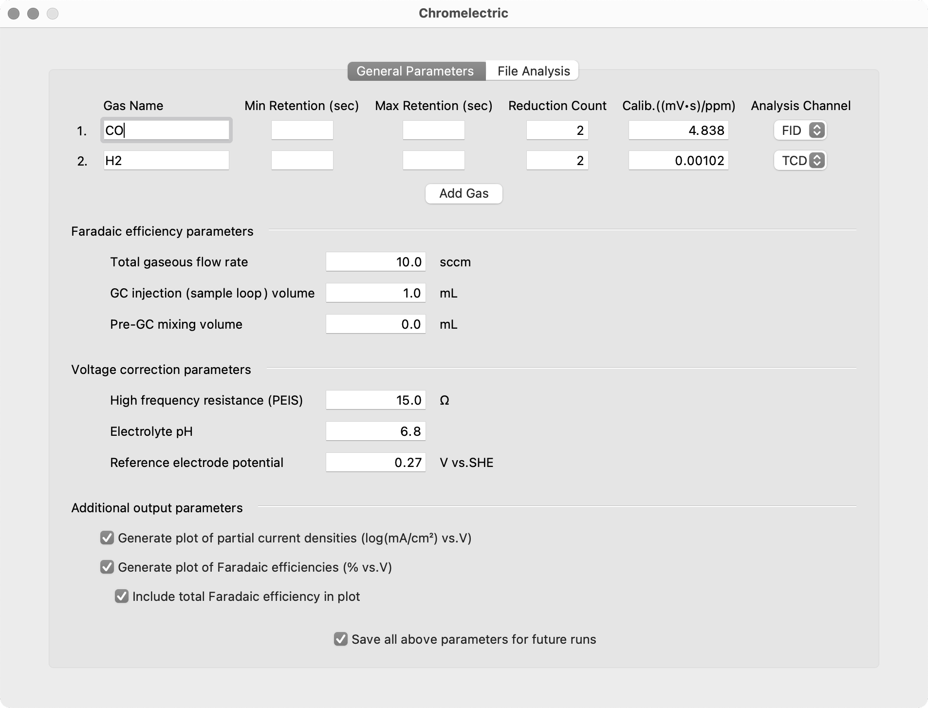 The General Parameters tab.