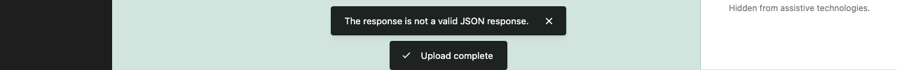 A snackbar reading 'The response is not a valid JSON response.'