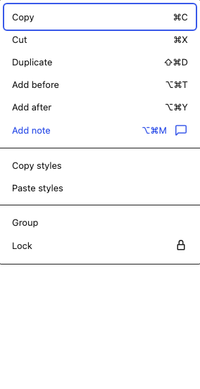 Block Options menu with the Add note item showing its shortcut and a notes icon