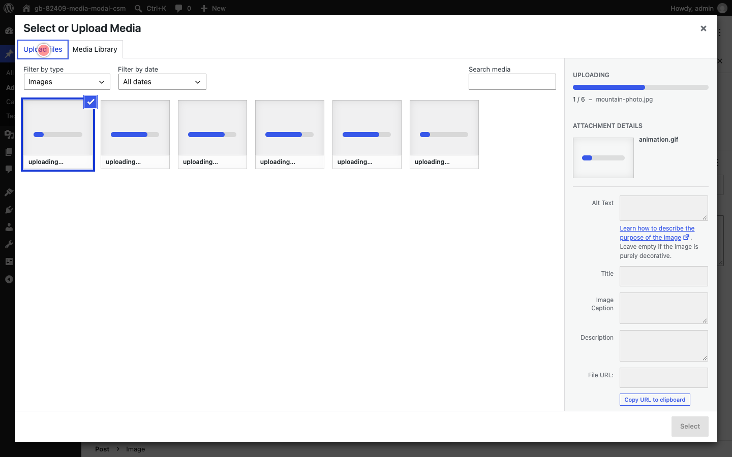 Six tiles uploading