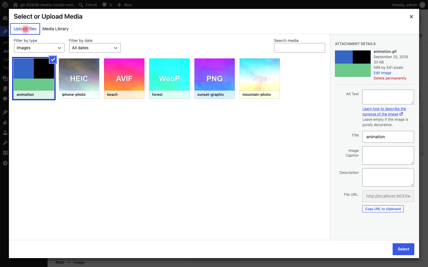 All six formats in the Media Library tab