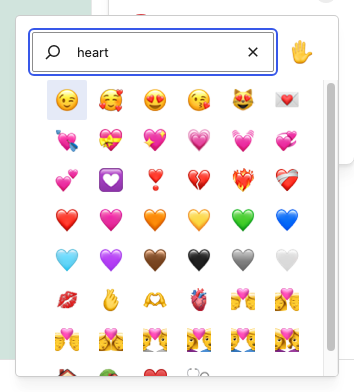 Search for heart, top result highlighted