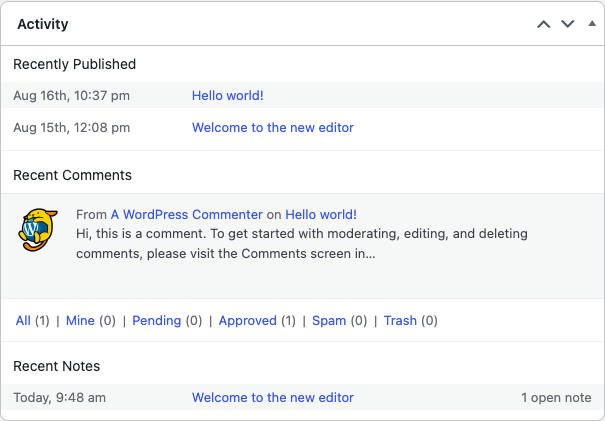 Recent Notes listing a single post with one open note