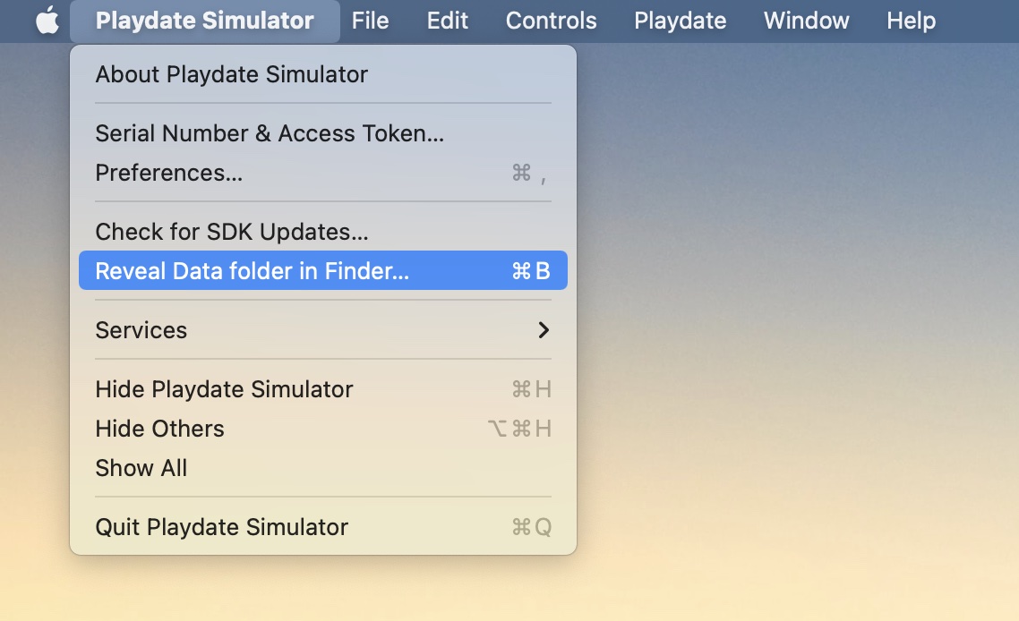 Reveal Data menu option