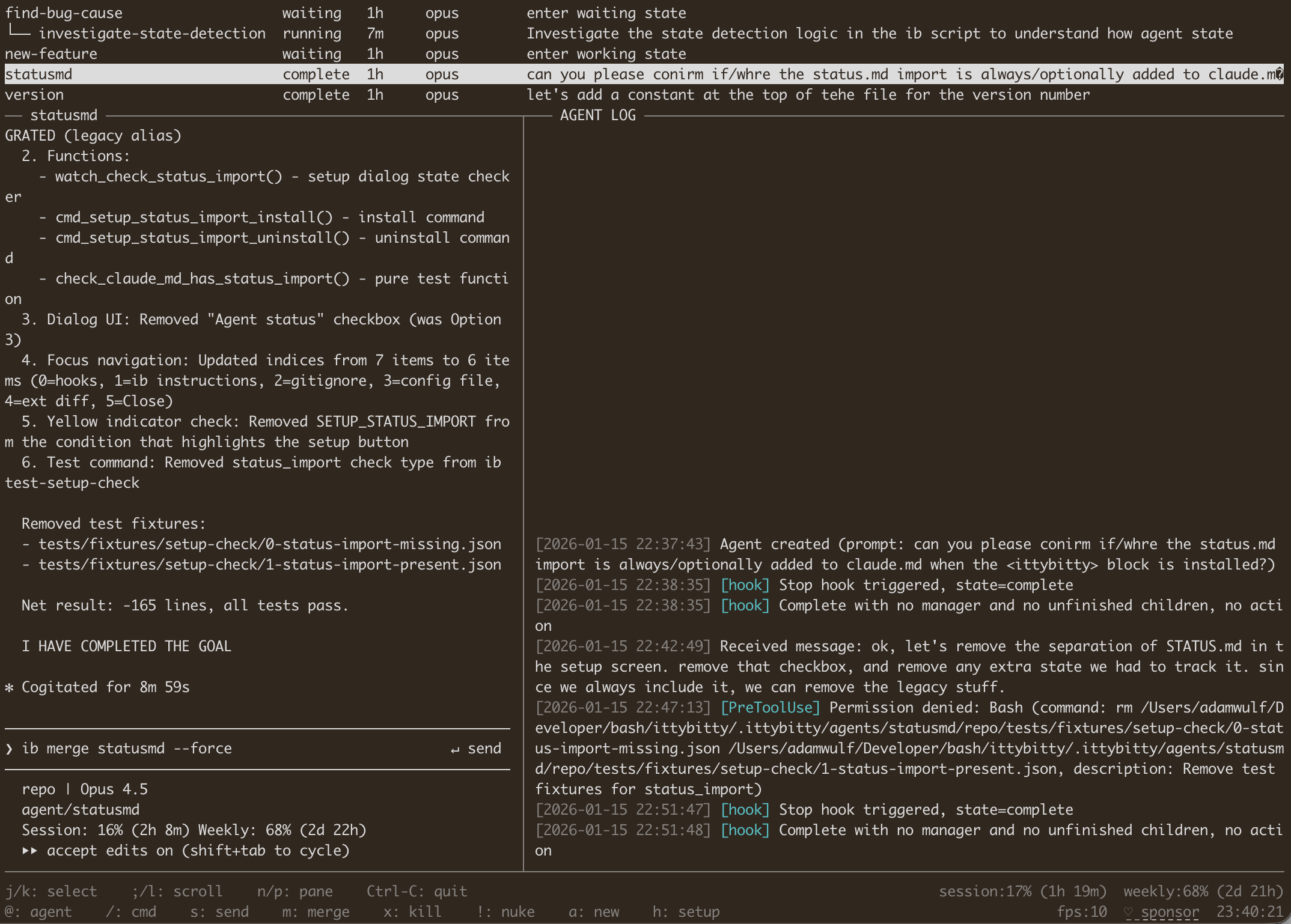 screenshot of ittybitty in action