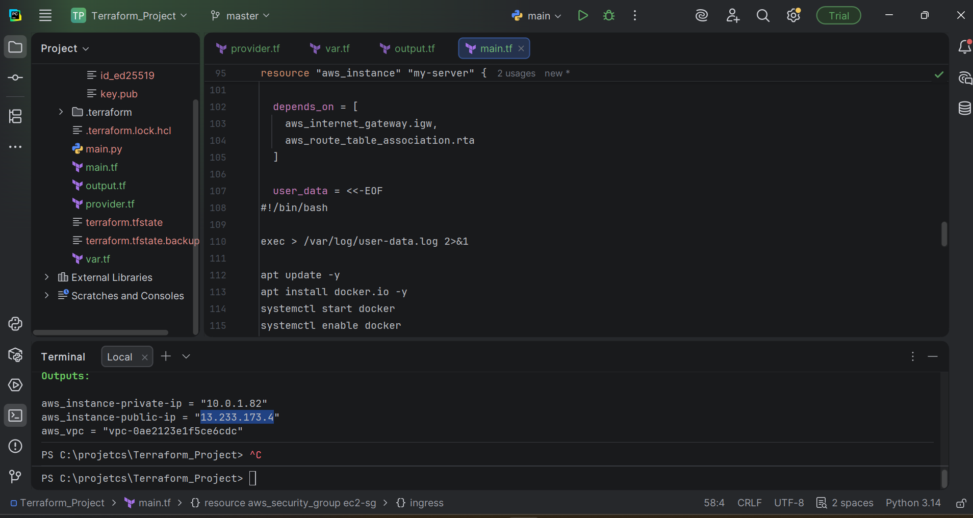 terraform apply output showing successful resource creation