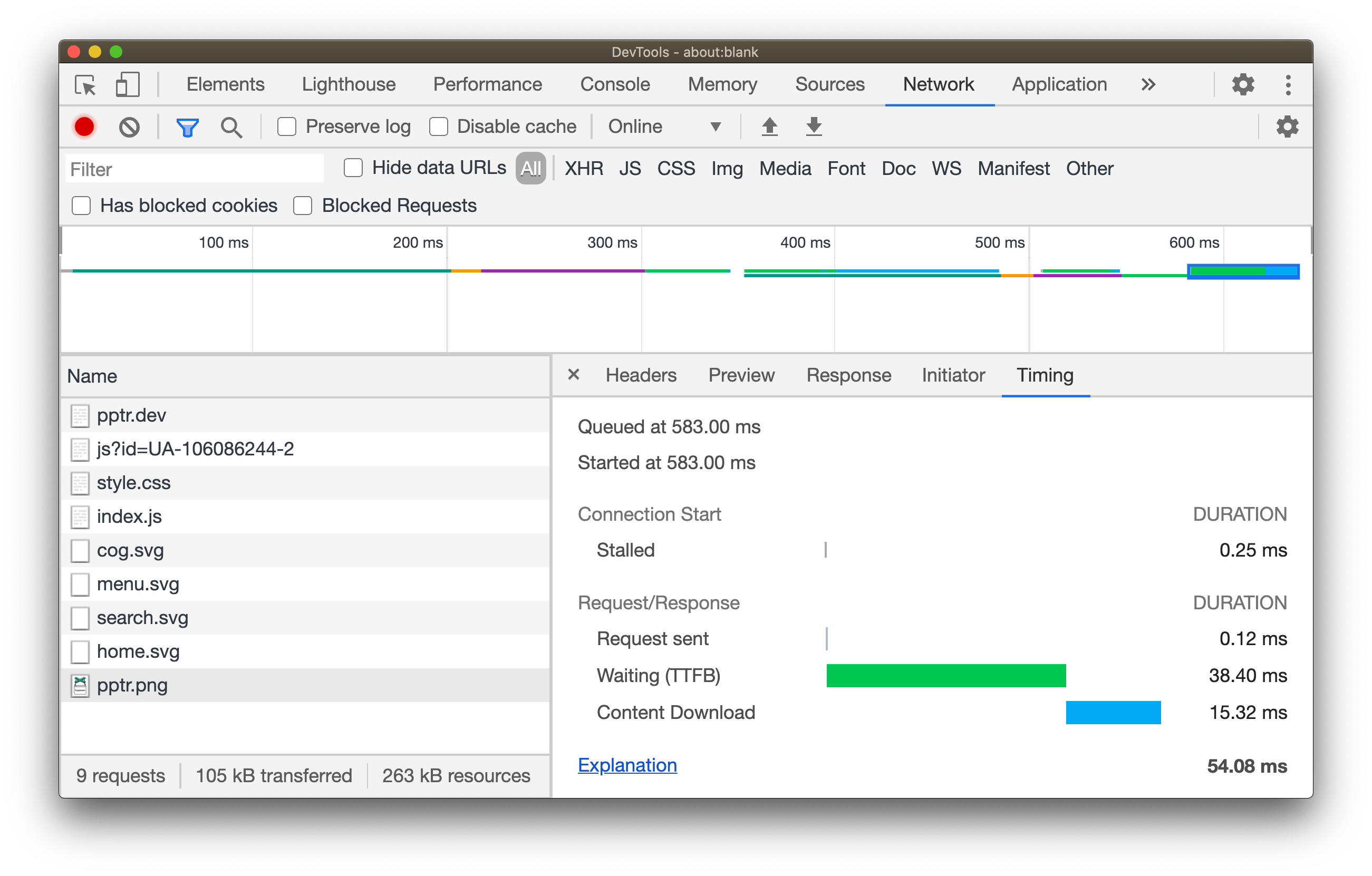 Generated HAR file being loaded into the Network panel in DevTools