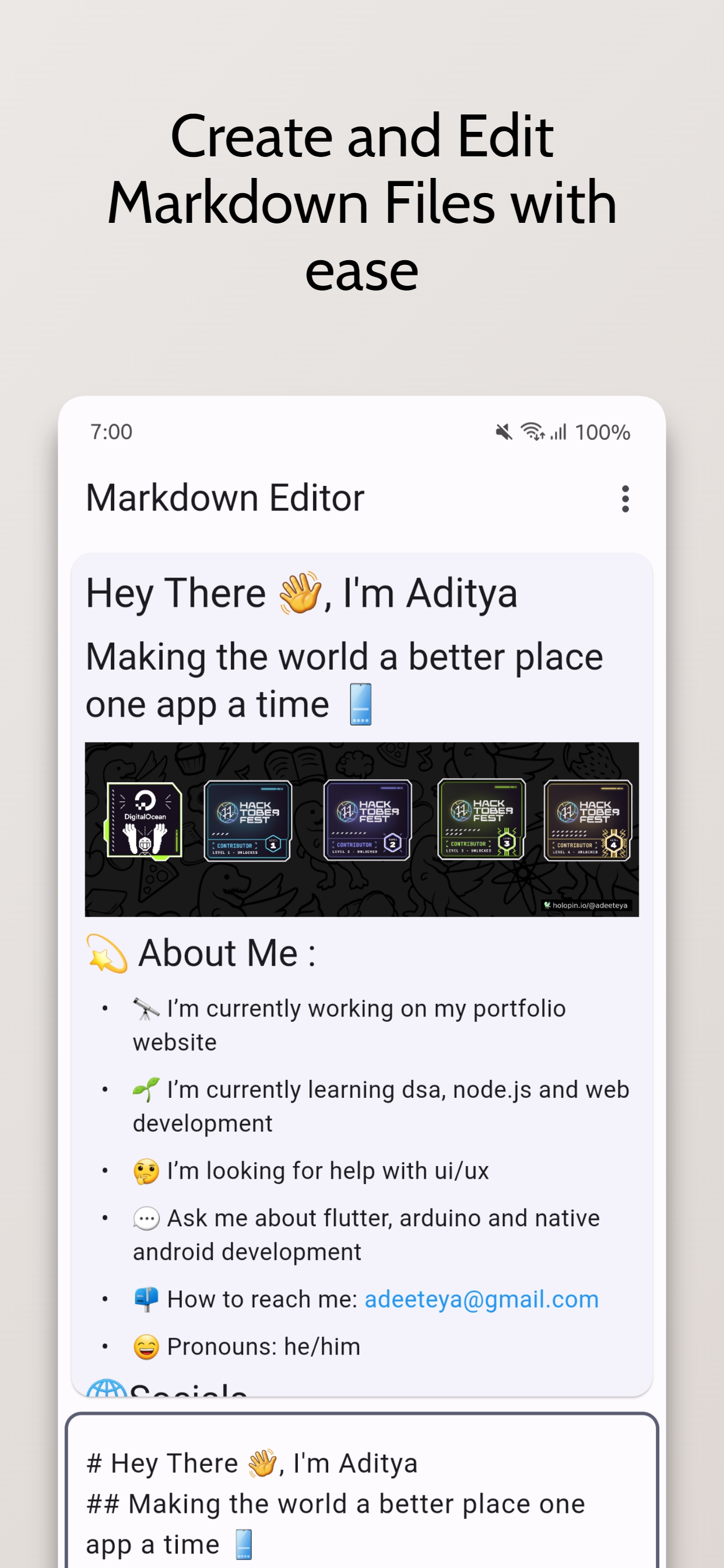 Screenshot 1 of Markdown Editor — opens full size