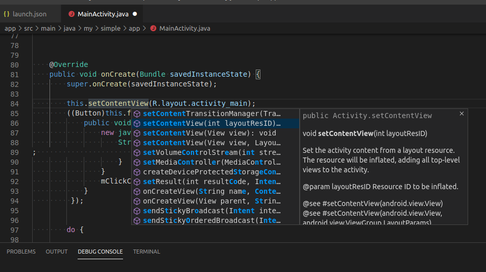 Java Intellisense