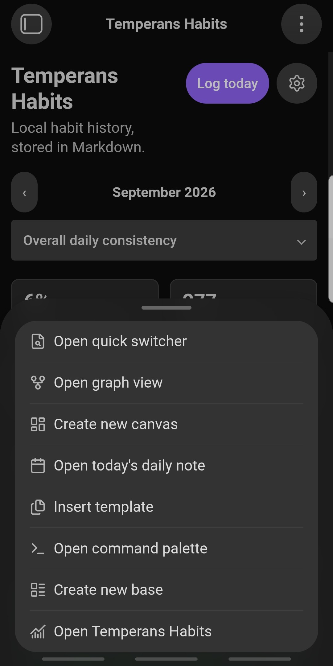 Opening Temperans Habits in Obsidian mobile