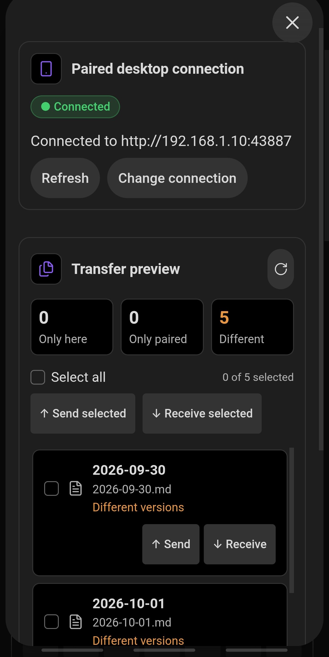 Mobile connected to host