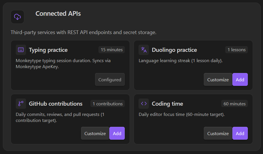 Connected APIs presets