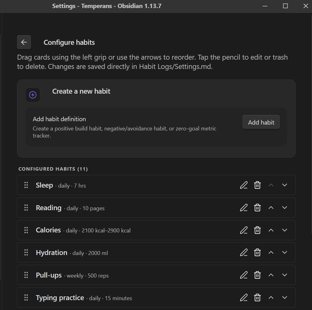 Configure habits