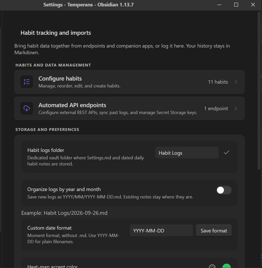 Settings overview