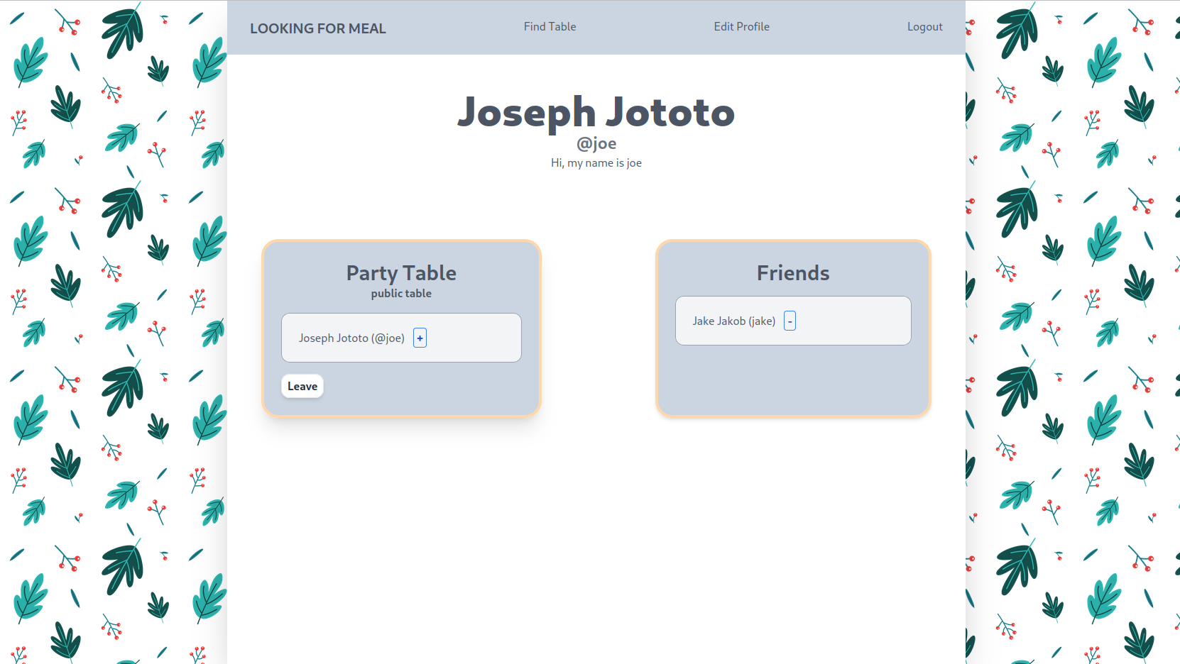 User profile page