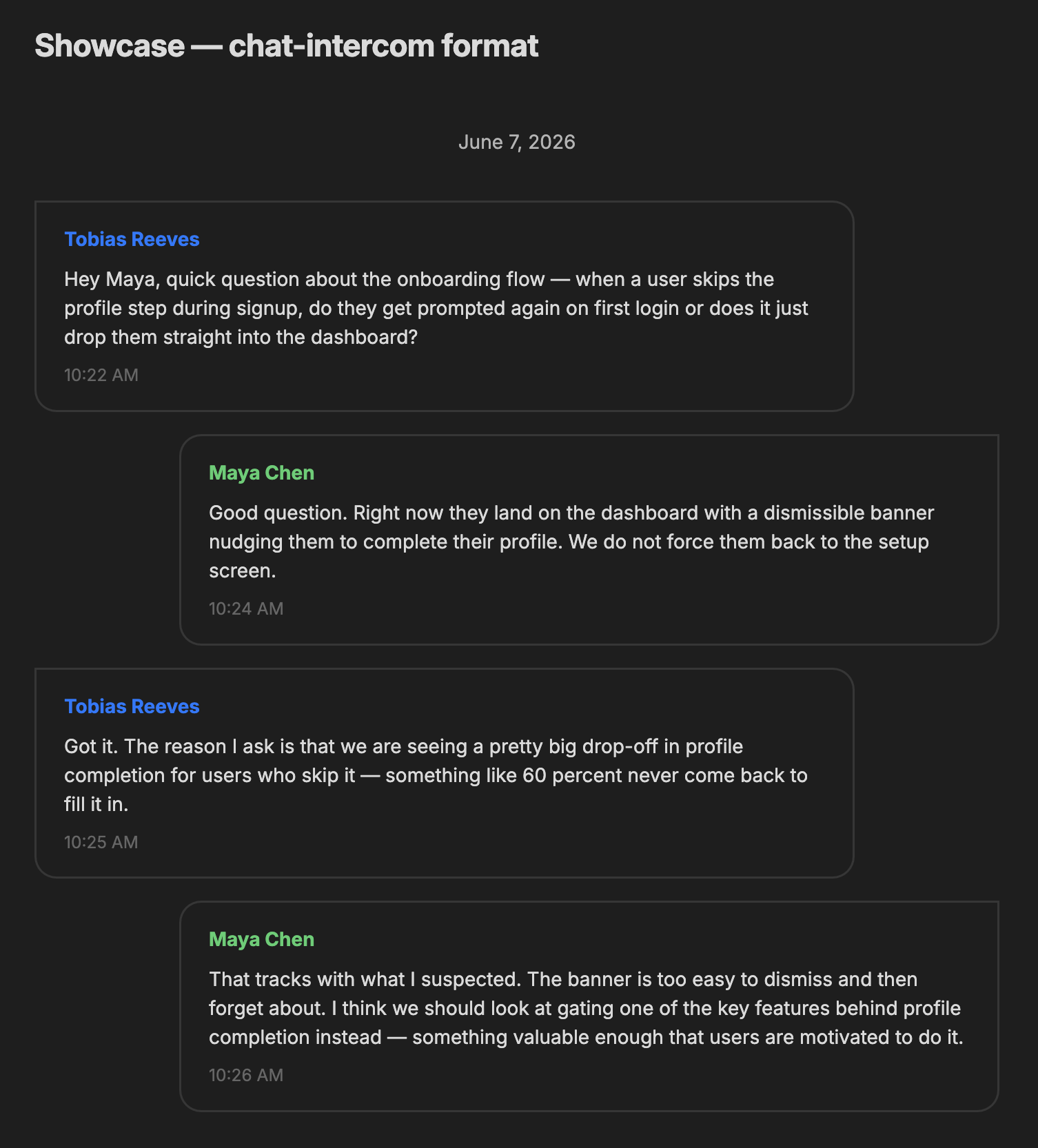 Chat View Intercom Format