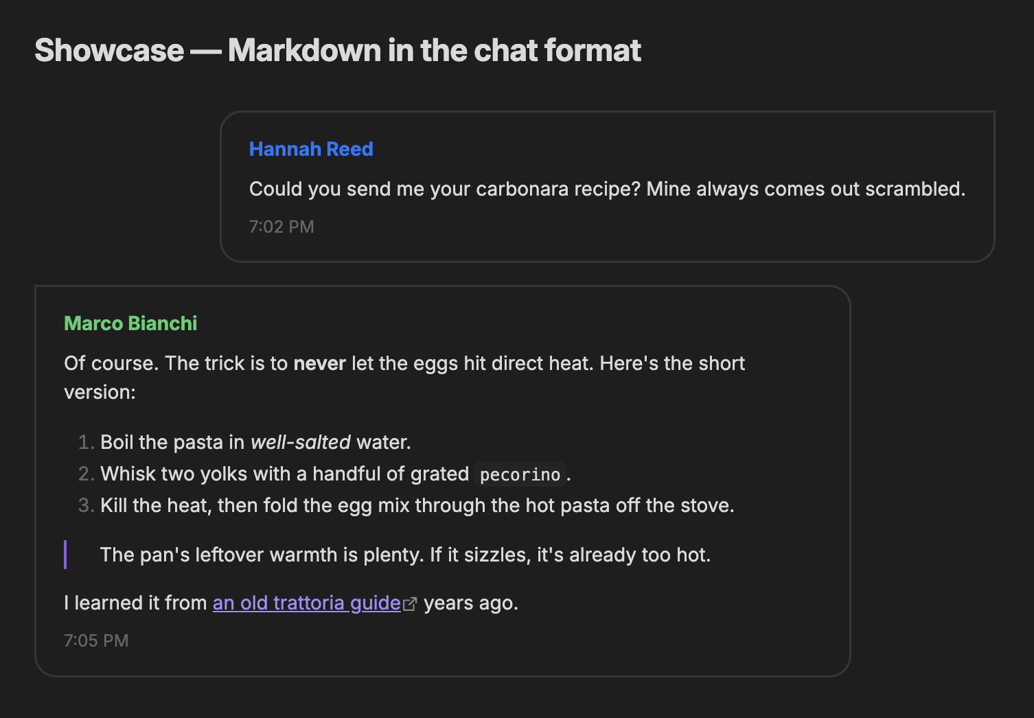 Chat View Markdown Support