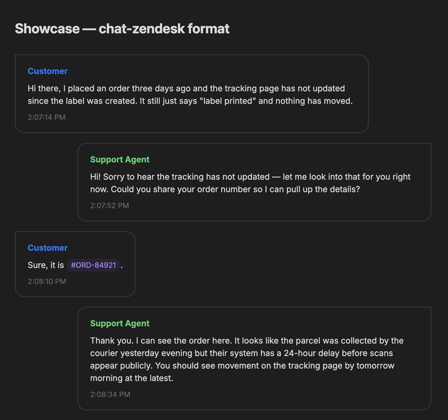 Chat View Zendesk Format