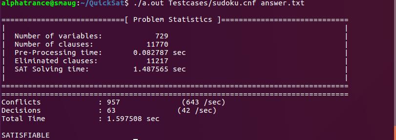 Output for 9x9 sudoku encoding