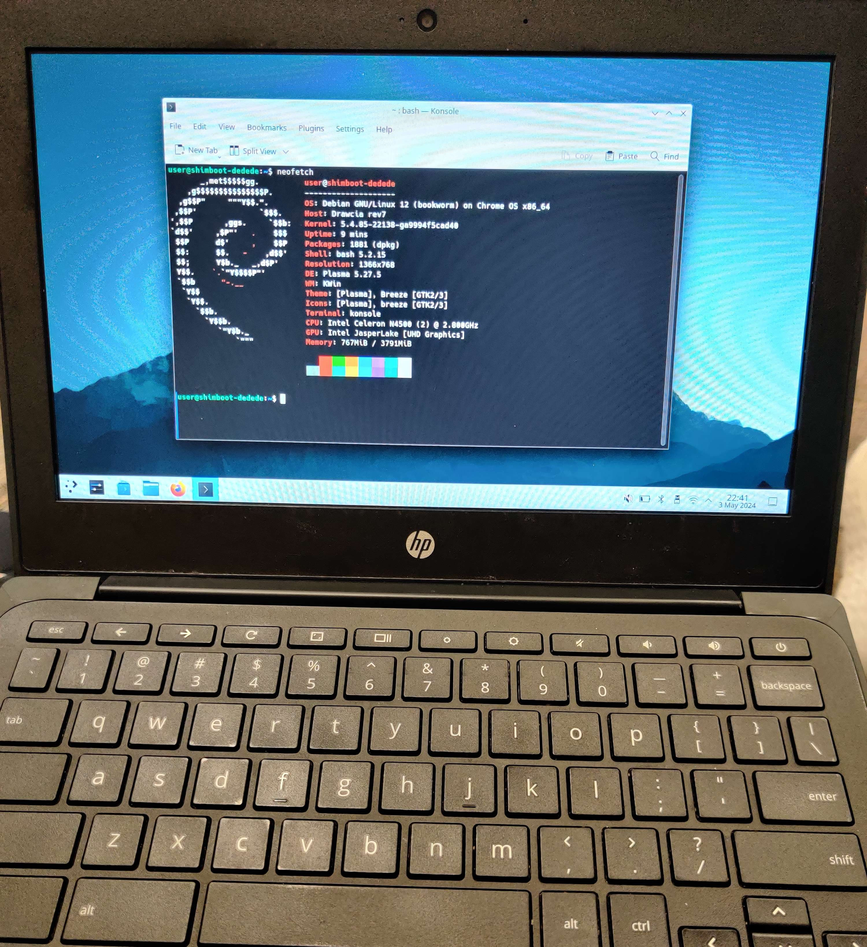 Shimboot running on a HP Chromebook 11 G9 EE.