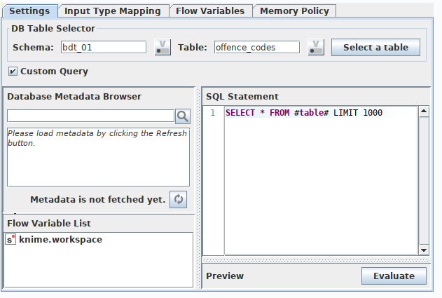 node db table selector