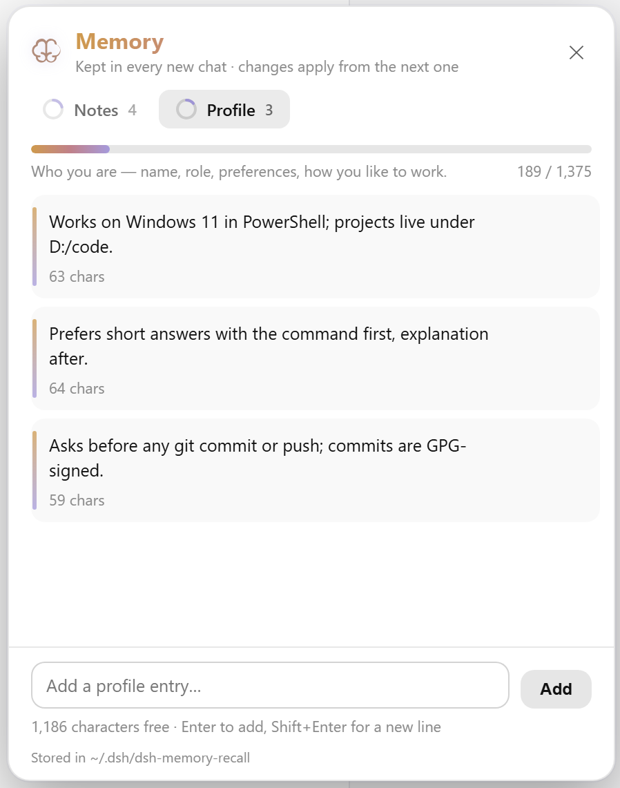 The Profile tab in the light theme