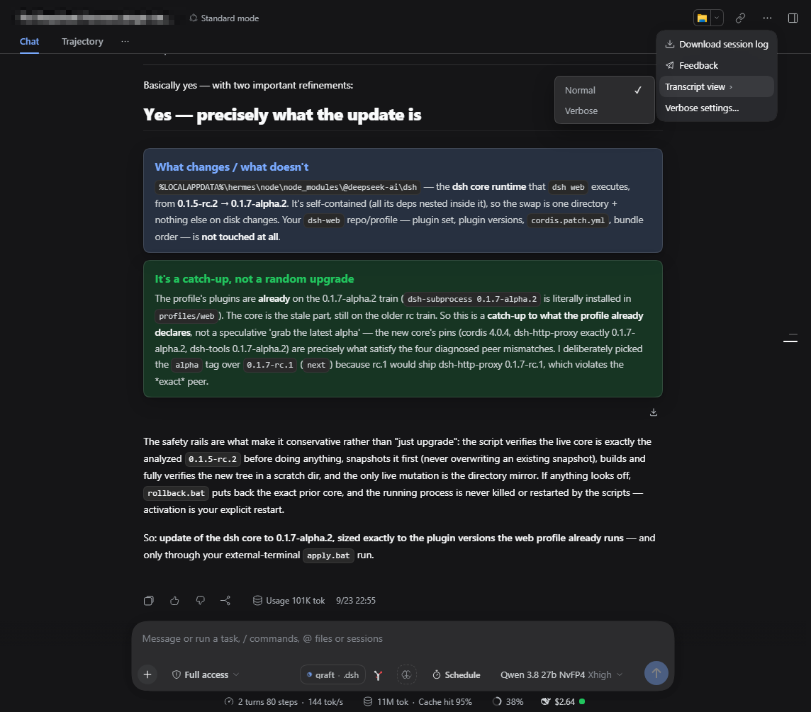 Transcript view submenu