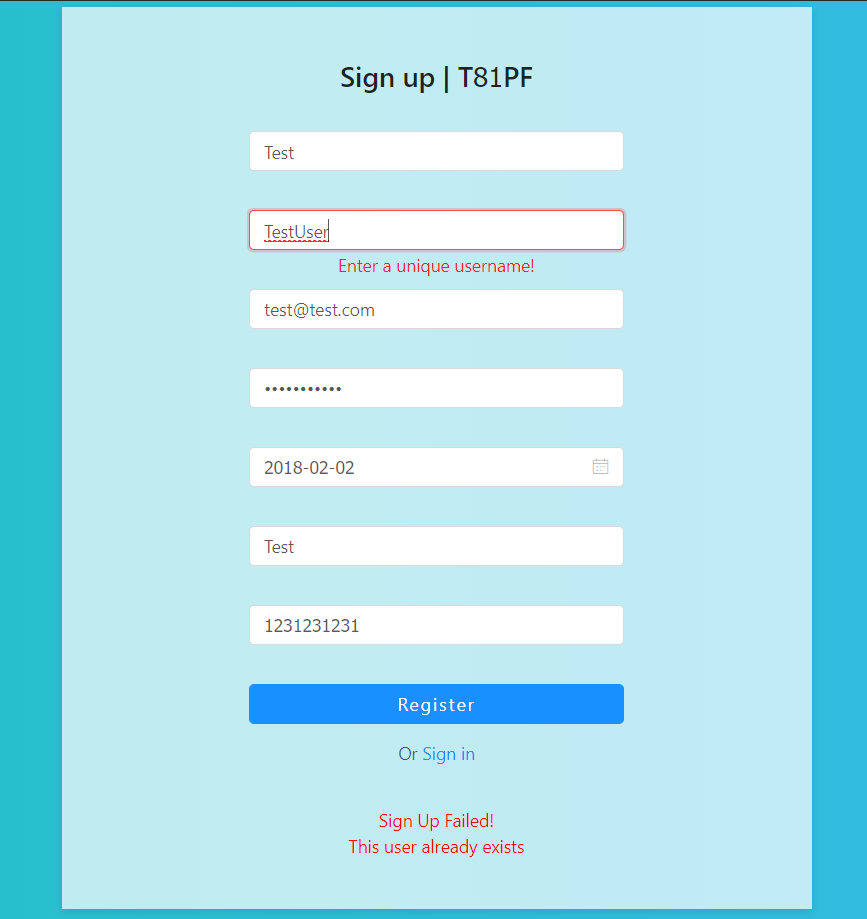 Signup view