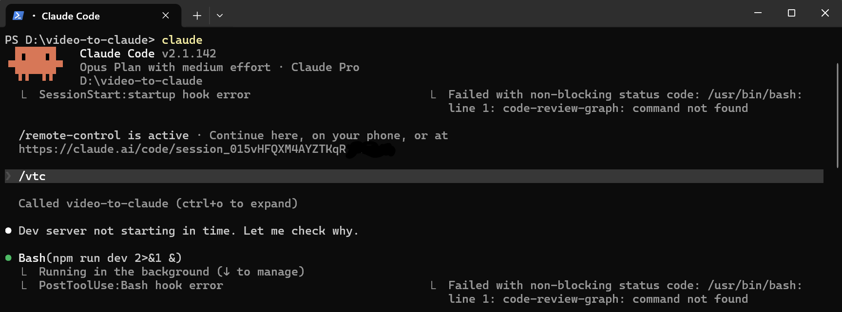 /vtc command firing MCP tools