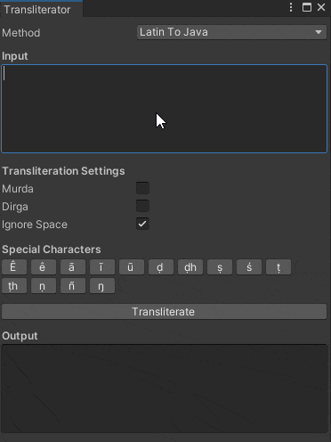 Transliterator Window Preview