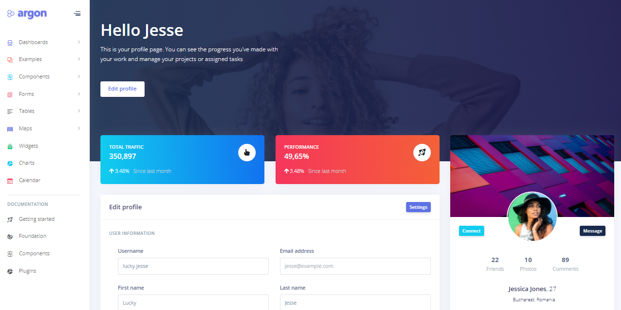 Argon Dashboard PRO - Premium Bootstrap 4 Admin Template, User profile page.