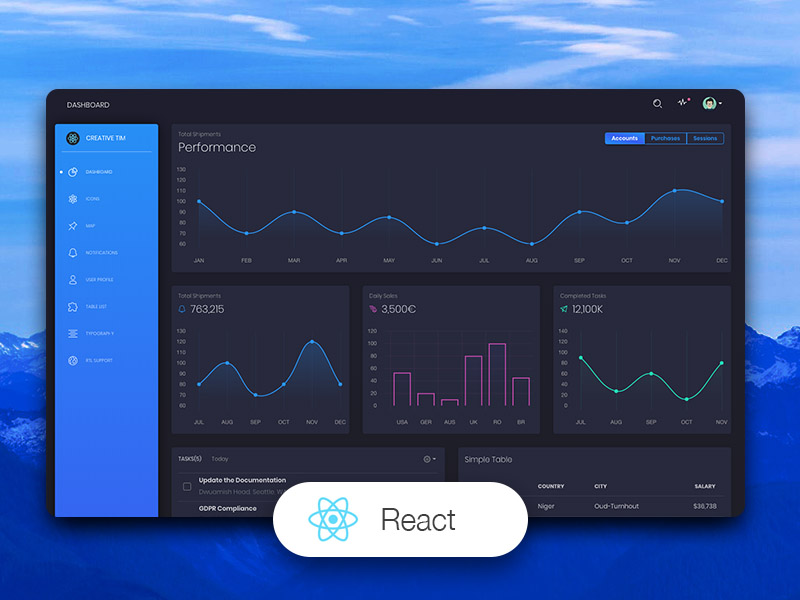 Black Dashboard - React Version, product thumb image.