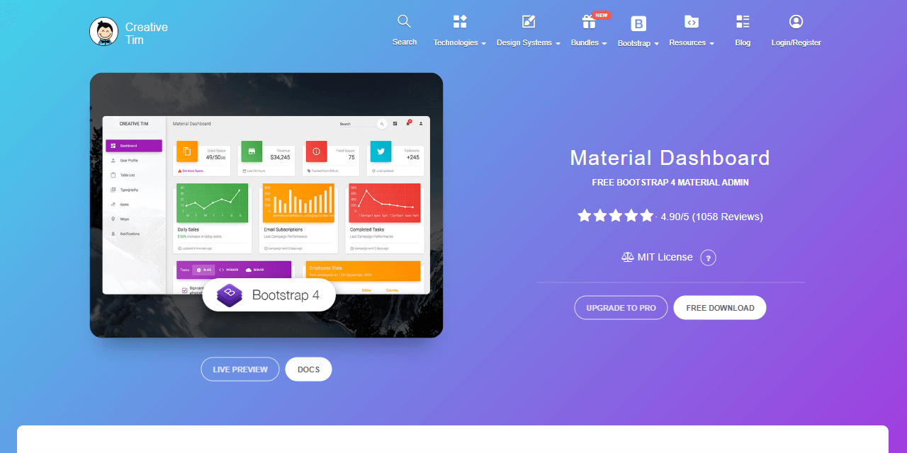 Material Dashboard - Product Screen.