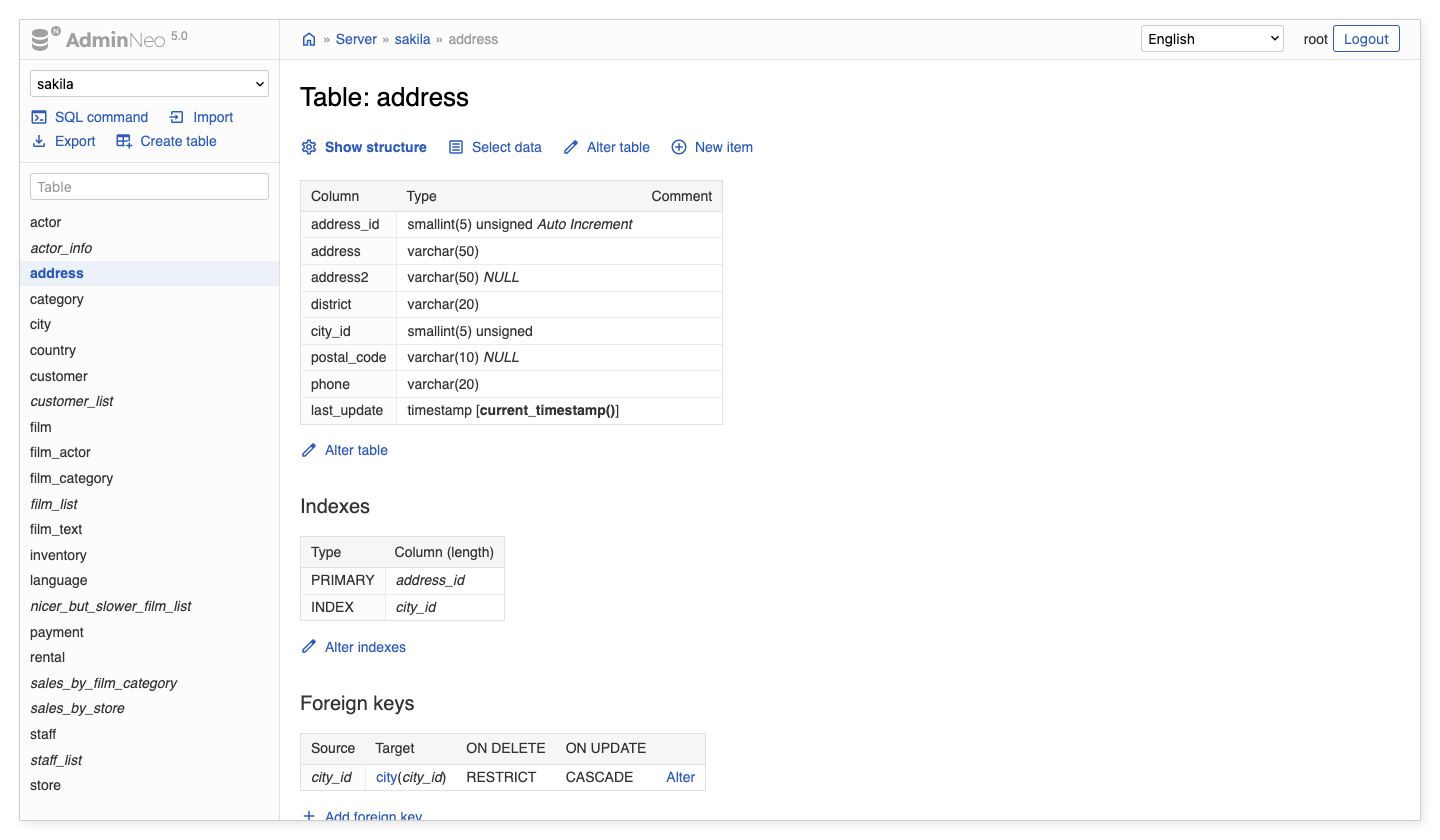 Screenshot - Table structure