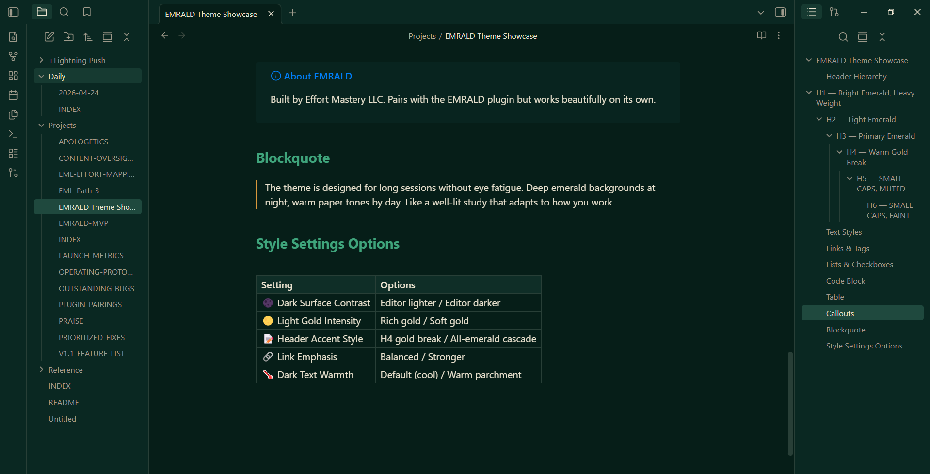 Dark — Callouts & Settings