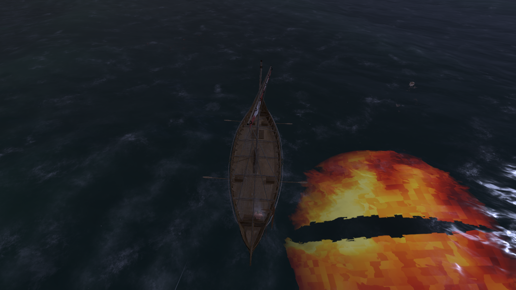 Beside the ship, in the black water