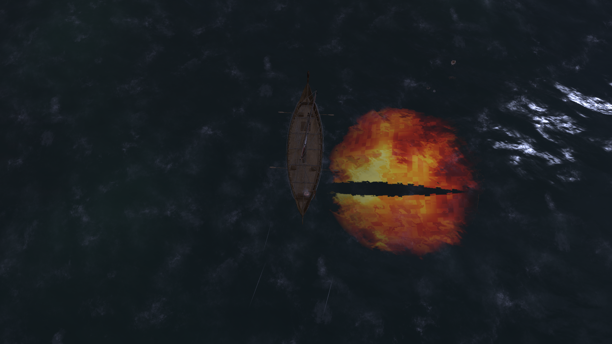 The ship, small, beside it
