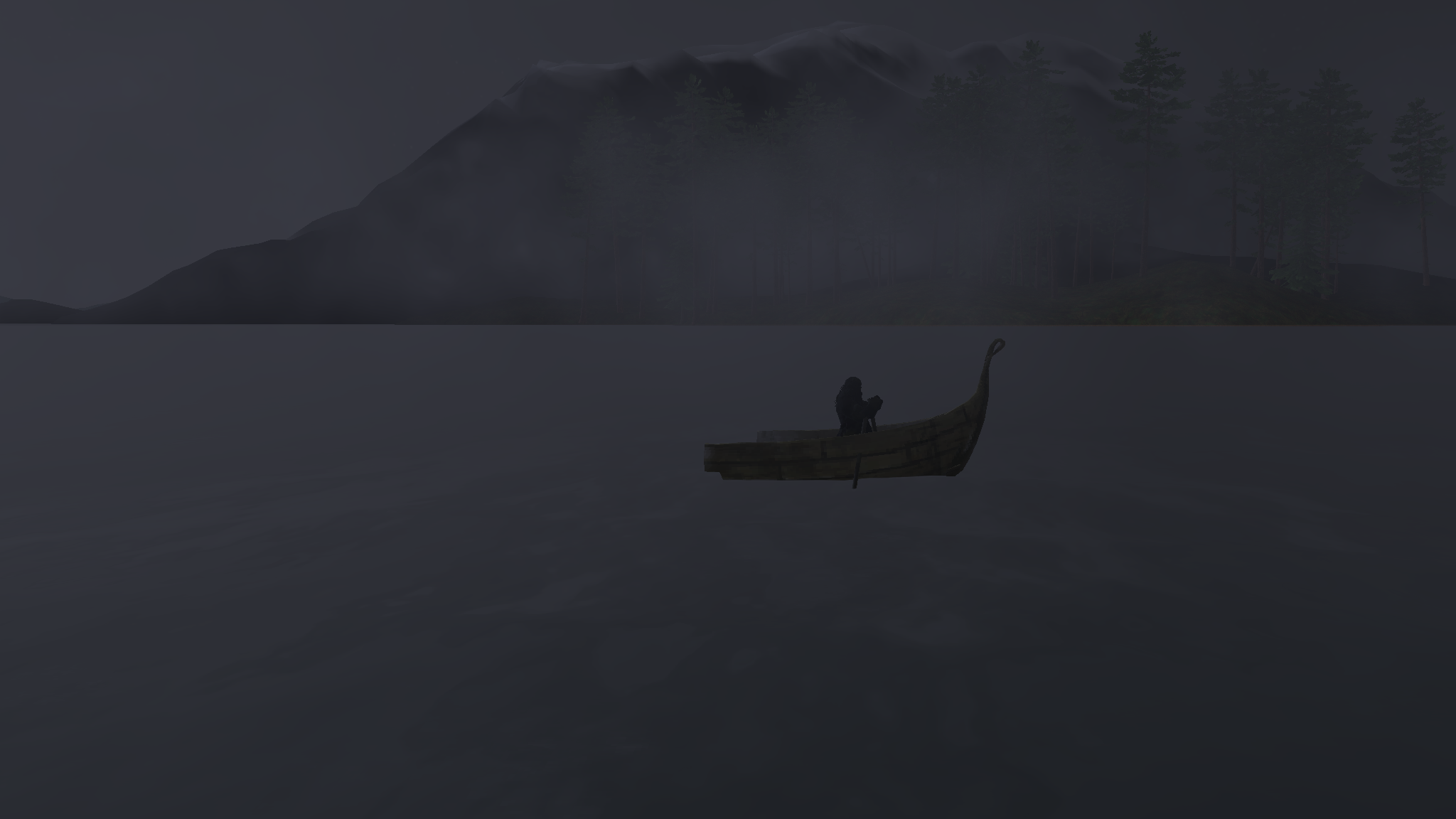 The rower and his broken boat in the mist